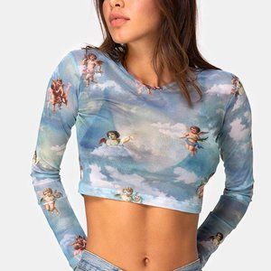 Motel Rocks S Angel Sky Blue Mesh Crop Top